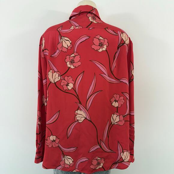 St. John Stretch Silk Button-Down Long Sleeve Shirt Poppy Red Floral 12 - Picture 6 of 12